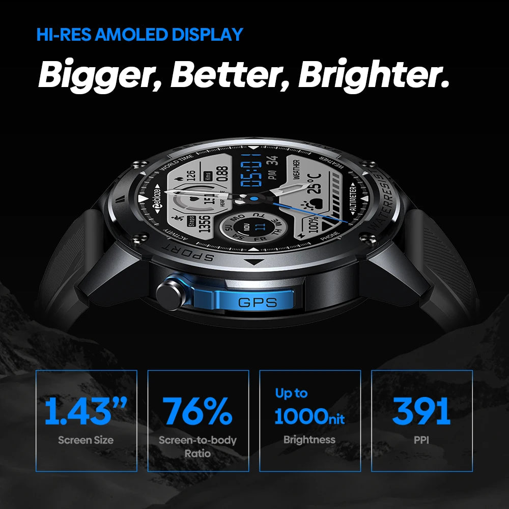 FUCHE TANK T3 PRO Smart Watch GPS Compass Barometric Altimeter Dual-band GNSS Voice Calling Smartwatch For Kospet