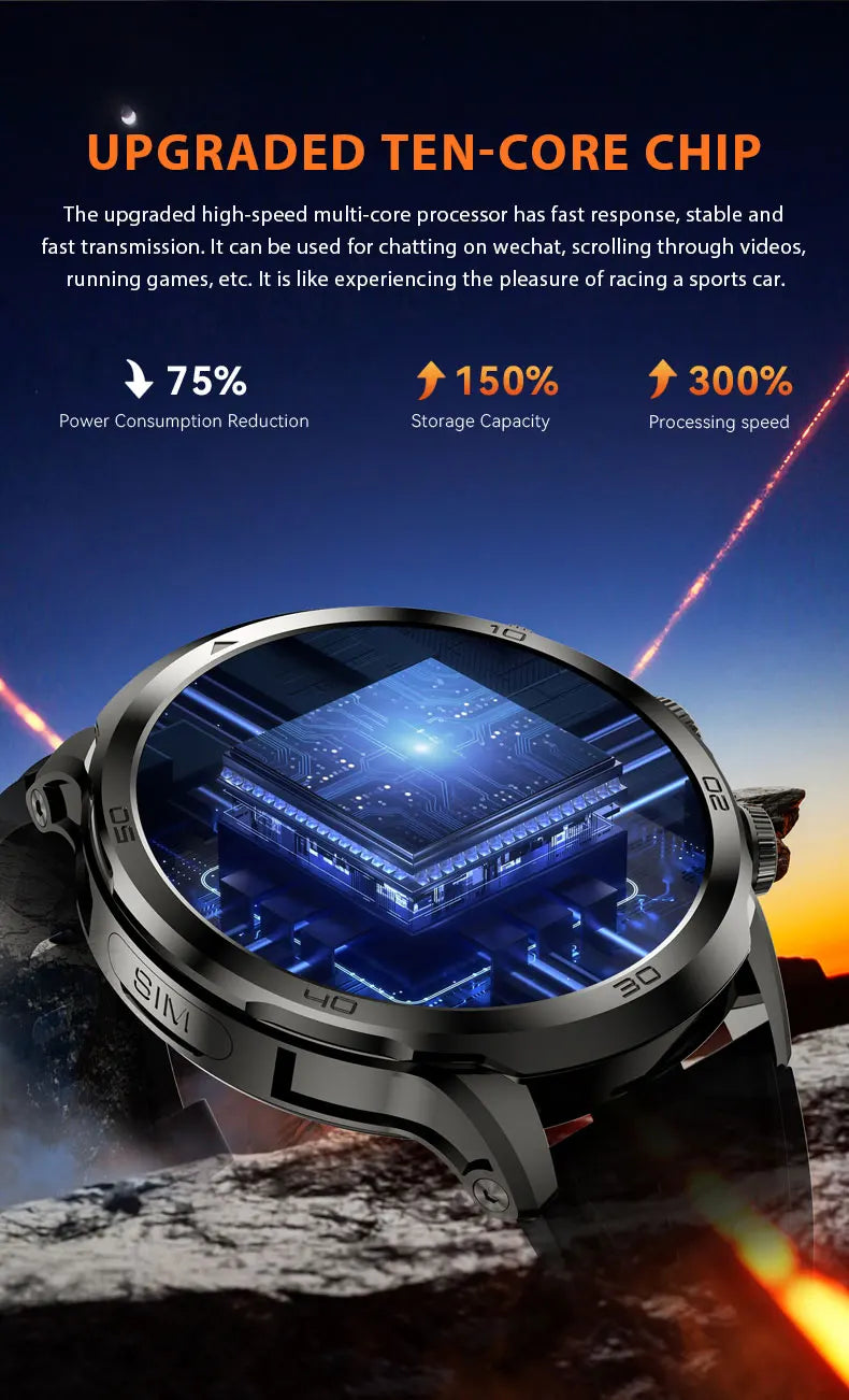 Montre intelligente Originale H19 Android 10.0 avec caméra rotative à 190°, GPS, WIFI, écran AMOLED plus grand de 1,95 pouces, stockage de 256 Go