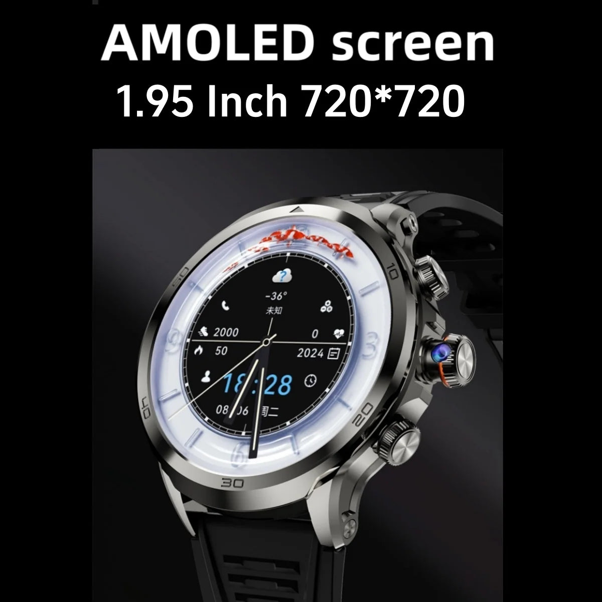 Montre intelligente Originale H19 Android 10.0 avec caméra rotative à 190°, GPS, WIFI, écran AMOLED plus grand de 1,95 pouces, stockage de 256 Go