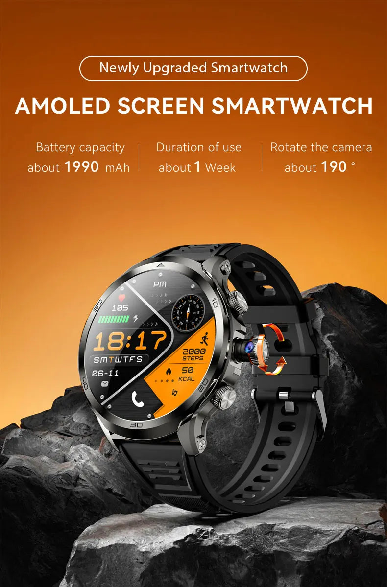 Montre intelligente Originale H19 Android 10.0 avec caméra rotative à 190°, GPS, WIFI, écran AMOLED plus grand de 1,95 pouces, stockage de 256 Go