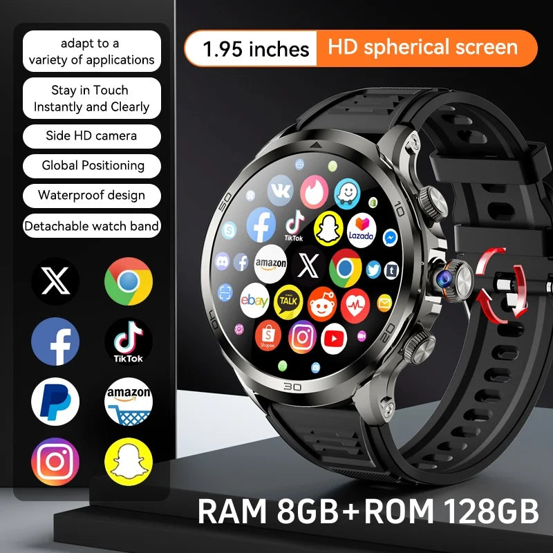Montre intelligente Originale H19 Android 10.0 avec caméra rotative à 190°, GPS, WIFI, écran AMOLED plus grand de 1,95 pouces, stockage de 256 Go