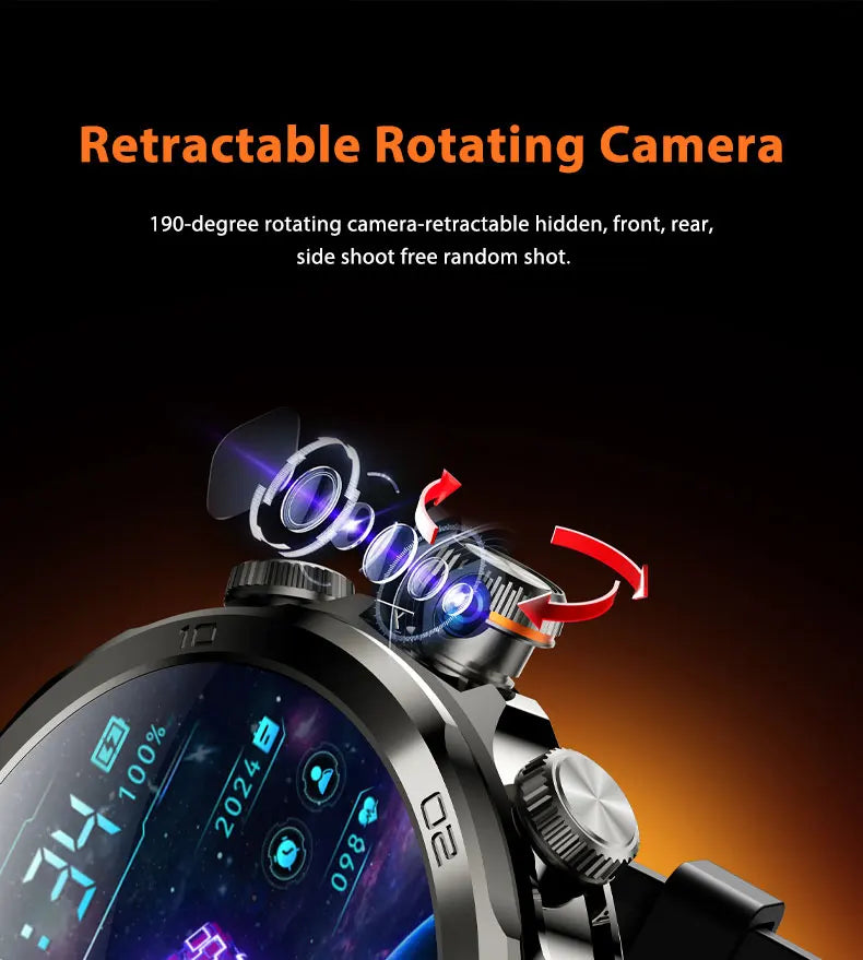 Montre intelligente Originale H19 Android 10.0 avec caméra rotative à 190°, GPS, WIFI, écran AMOLED plus grand de 1,95 pouces, stockage de 256 Go