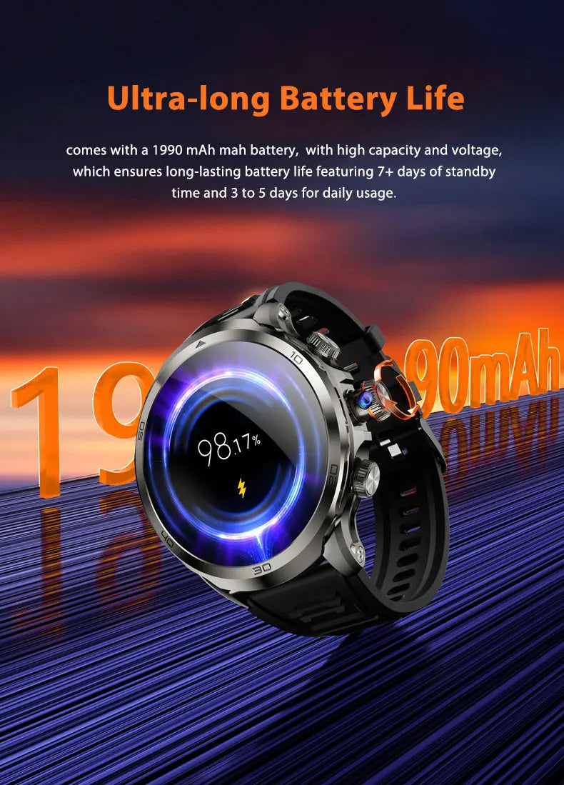 Montre intelligente Originale H19 Android 10.0 avec caméra rotative à 190°, GPS, WIFI, écran AMOLED plus grand de 1,95 pouces, stockage de 256 Go